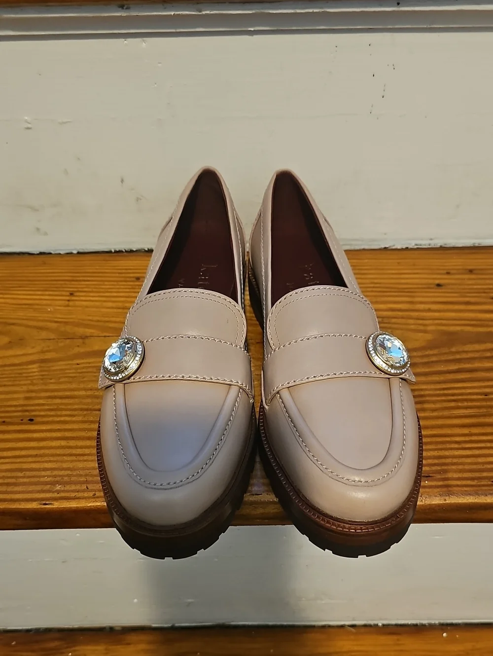 Kate Spade Cream Loafer with Decorative Gem Accent